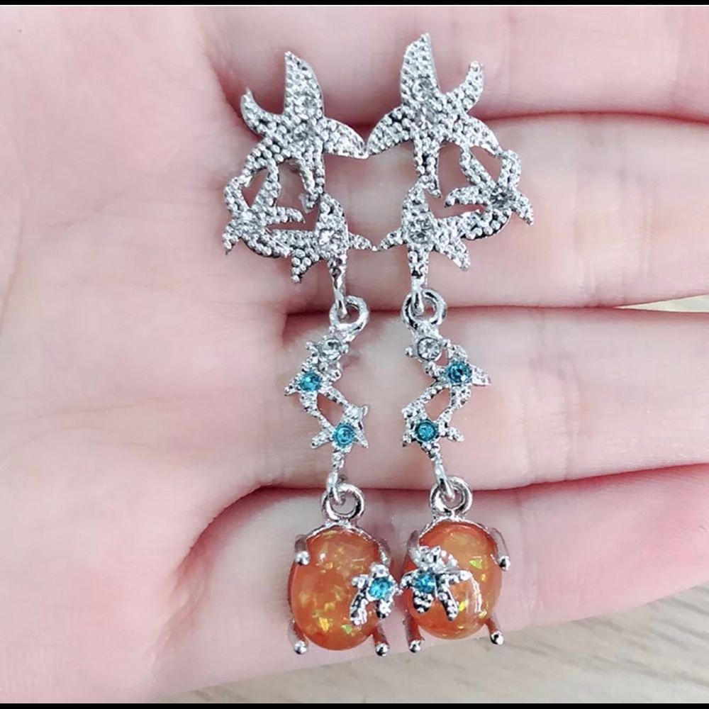 Fire Opal with white sapphire and sky blue topaz